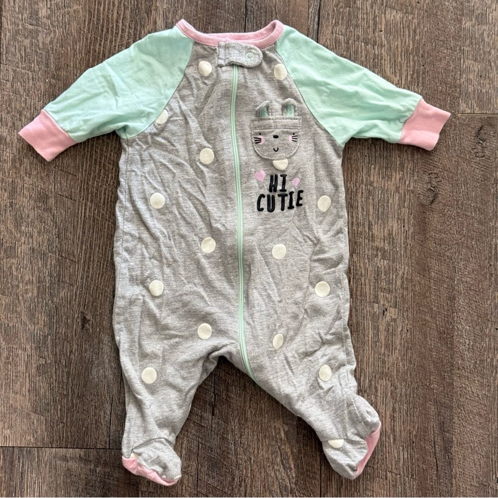 Gray and Mint Baby Footie